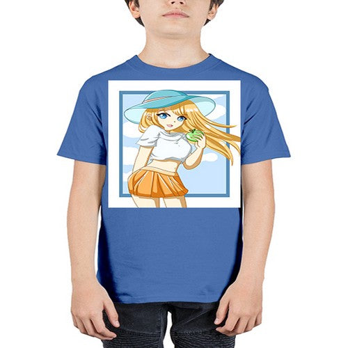 Cute and beautiful girl yellow hair with apple in the summer 158# - anime - Youth Tee Unisex