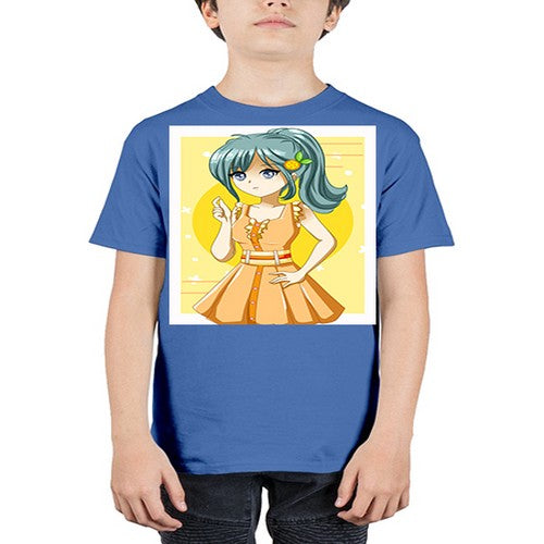 Cute and beautiful orange theme girl in summer 45# - anime - Youth Tee Unisex