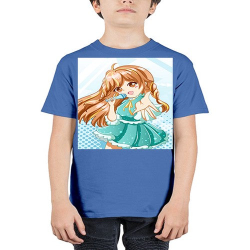 Cute and beautiful singer girl with green dress 163# - anime - Youth Tee Unisex