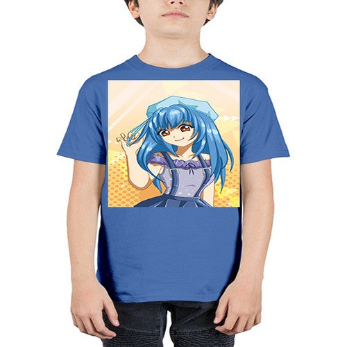 Cute and funny girl with blue hair in purple dress 83# - anime - Youth Tee Unisex