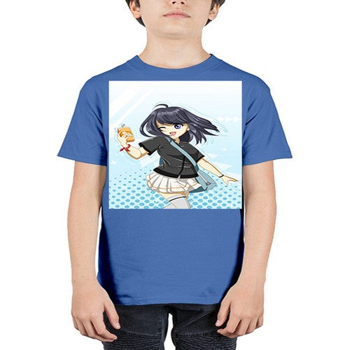Cute and happy student girl with banana milk 4# - anime - Youth Tee Unisex