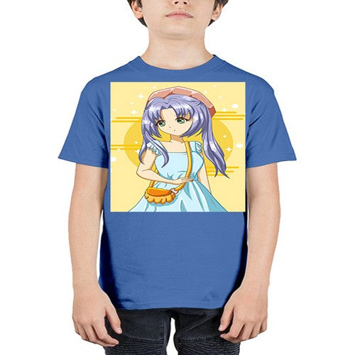 Cute and soft girl blue hair with blue dress in summer holiday 60# - anime - Youth Tee Unisex