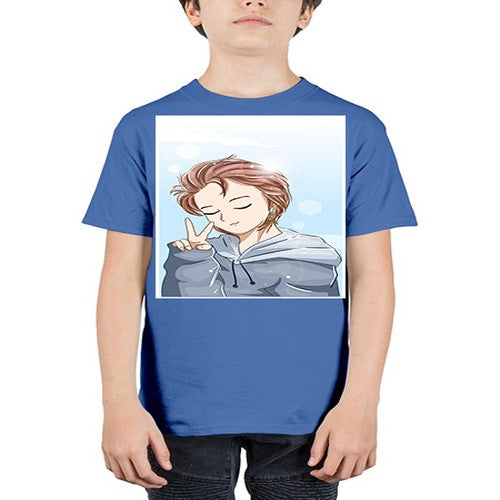Cute boy brown hair with blue jacket 126# - anime - Youth Tee Unisex