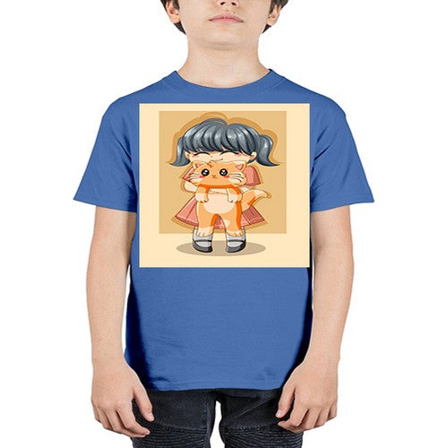 Cute girl with cat animal day 135# - anime - Youth Tee Unisex