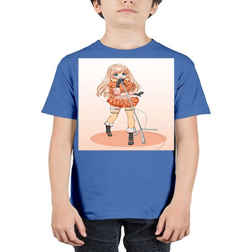 Happy and beautiful singer woman with microphone 160# - anime - Youth Tee Unisex
