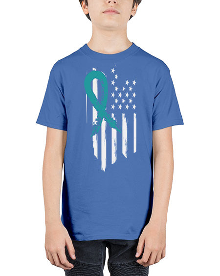 PTSD Teal Ribbon Distressed US 7# - PTSD - Youth Tee Unisex