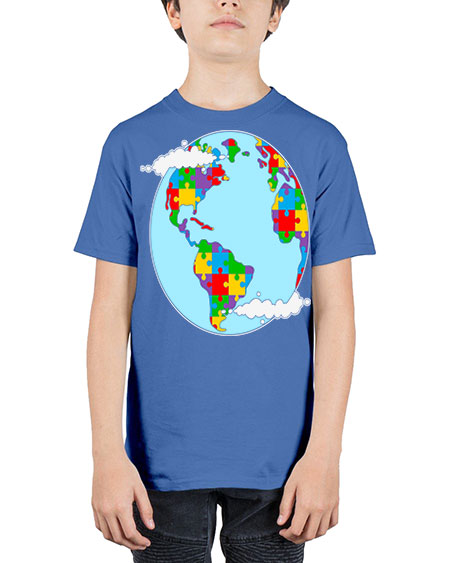 earth autism awareness heart puzzle 83# - autism - Youth Tee Unisex