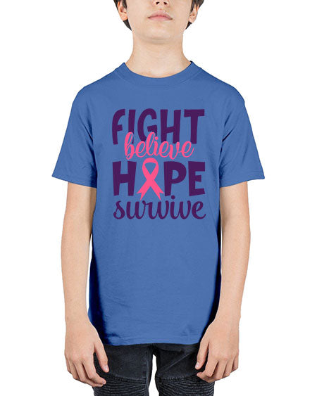 fight believe hope survive Style 13# - breast cancer - Youth Tee Unisex