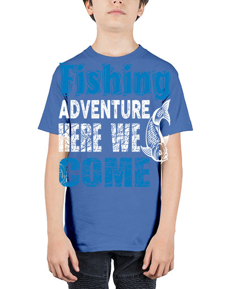 fishing adventure here we come png 79# - shark-fish - Youth Tee Unisex