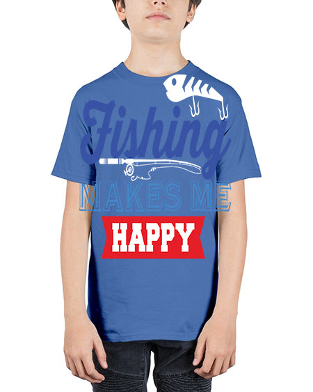 fishing makes me happy png 78# - shark-fish - Youth Tee Unisex
