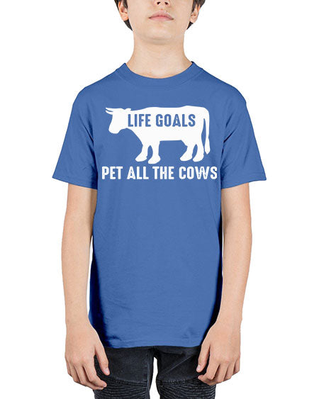 life goals pet all the cows - cow - Youth Tee Unisex