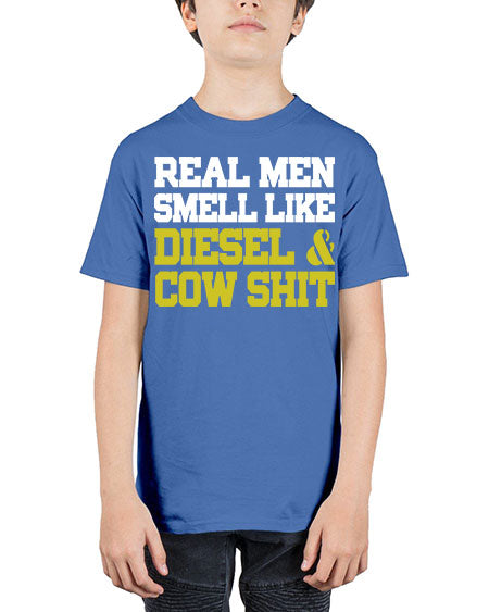 real men smell like diesel and cow poop - cow - Youth Tee Unisex