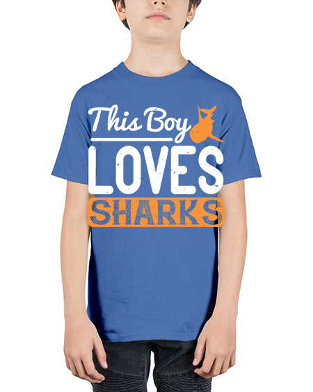 this boy loves sharks Style 14# - shark-fish - Youth Tee Unisex