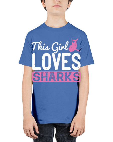 this girl loves sharks Style 12# - shark-fish - Youth Tee Unisex