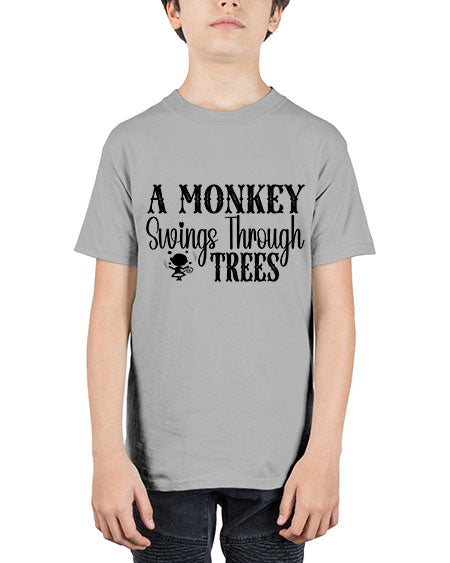 A monkey swings through trees  - monkey - Youth Tee Unisex