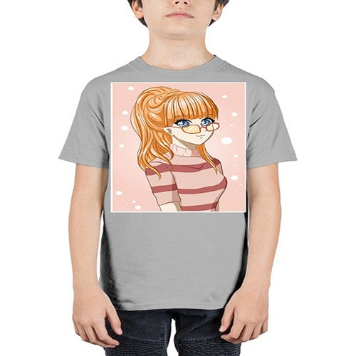 Beautiful and cool girl orange hair with glasses 105# - anime - Youth Tee Unisex