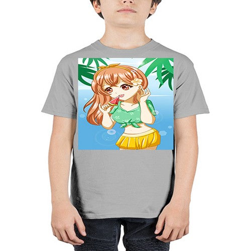 Beautiful and cute girl yellow hair with ice cream in beach in the summer 178# - anime - Youth Tee Unisex