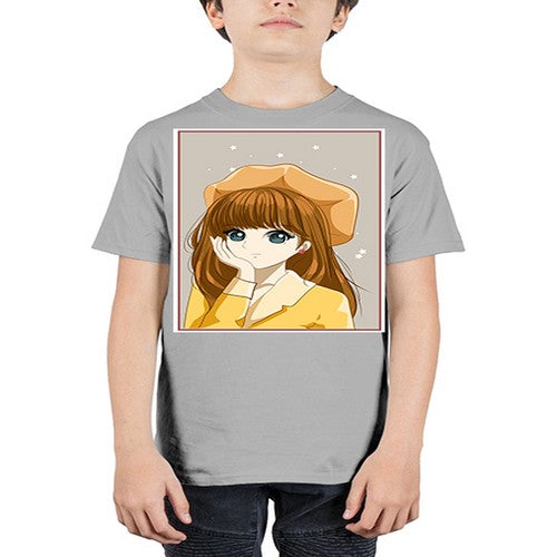 Beautiful and pretty girl brown long hair with yellow hat 128# - anime - Youth Tee Unisex