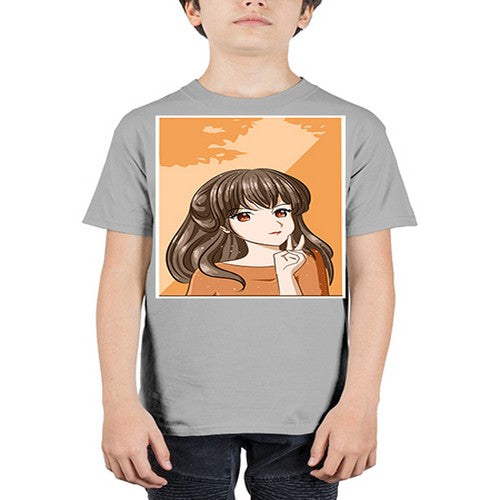 Beautiful and pretty girl long hair with orange background 100# - anime - Youth Tee Unisex