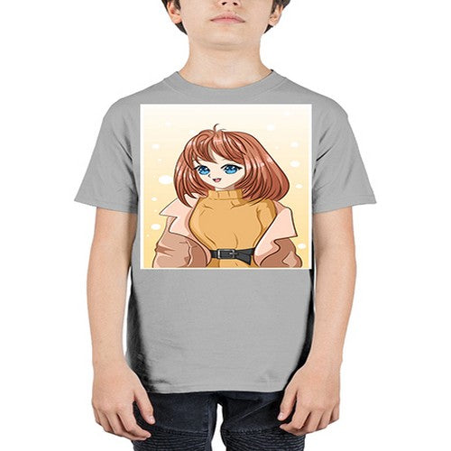 Beautiful girl short hair wearing winter clothes 168# - anime - Youth Tee Unisex