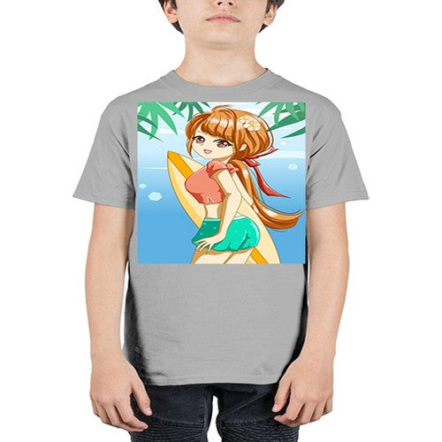 Beautiful girl with surfing board in summer 119# - anime - Youth Tee Unisex