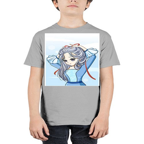 Beautiful princess silver hair with blue dress 120# - anime - Youth Tee Unisex