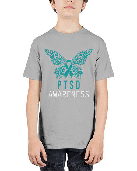 Butterfly PTSD Awareness Teal Ribbon 26# - PTSD - Youth Tee Unisex