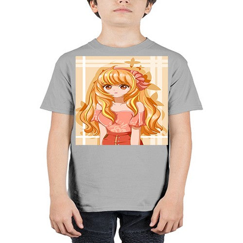 Cute and beautiful girl blonde hair with ribbon 110# - anime - Youth Tee Unisex