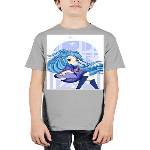 Cute and beautiful girl blue long hair cartoon 155# - anime - Youth Tee Unisex