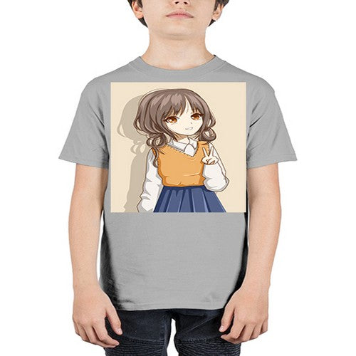 Cute and beautiful girl brown hair wearing uniform 71# - anime - Youth Tee Unisex