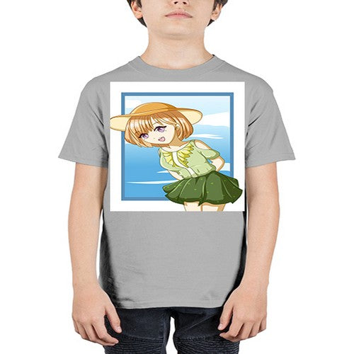 Cute and beautiful girl brown hair with green dress in the summer 159# - anime - Youth Tee Unisex