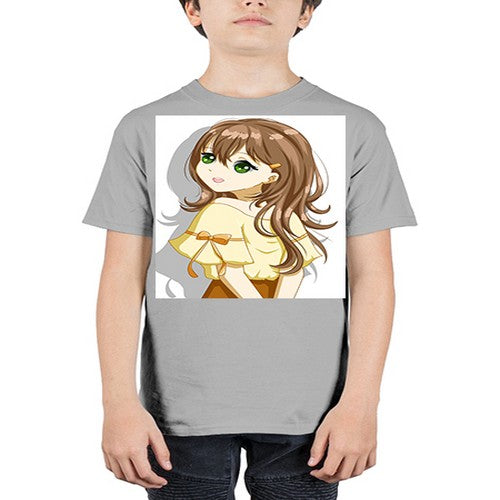 Cute and beautiful girl brown hair with yellow blouse 69# - anime - Youth Tee Unisex