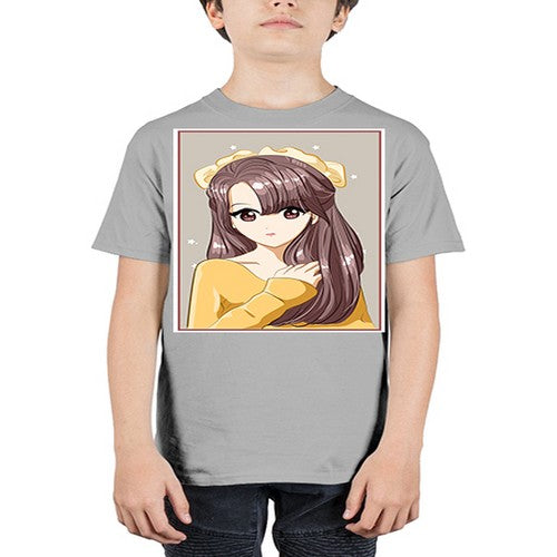 Cute and beautiful girl brown long hair and ribbon 136# - anime - Youth Tee Unisex