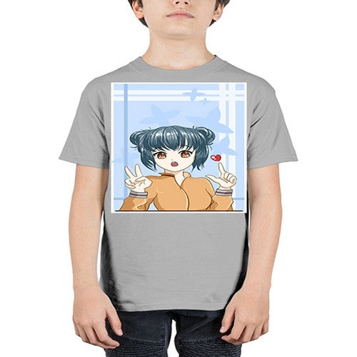 Cute and beautiful girl dark blue hair with love 74# - anime - Youth Tee Unisex