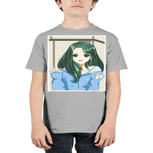 Cute and beautiful girl green long hair 134# - anime - Youth Tee Unisex