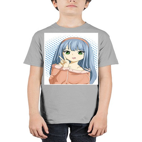 Cute and beautiful girl long blue hair 183# - anime - Youth Tee Unisex