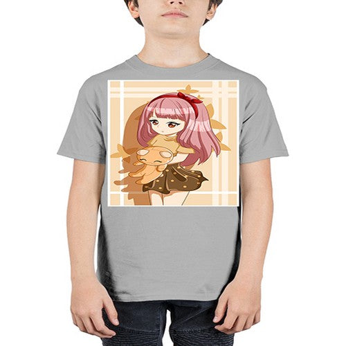 Cute and beautiful girl long pink hair with doll 9# - anime - Youth Tee Unisex