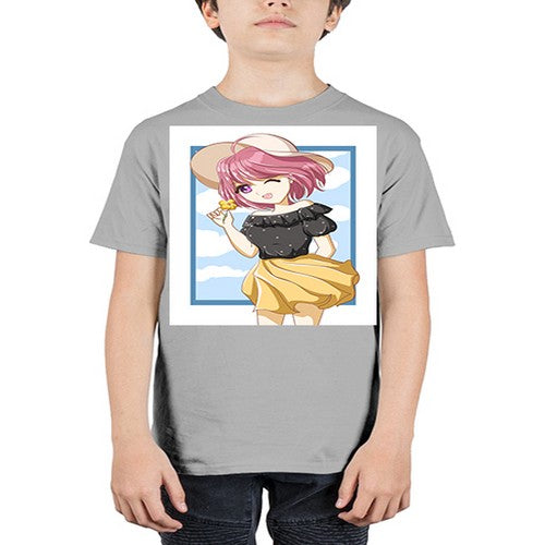 Cute and beautiful girl pink hair with hat in the summer 146# - anime - Youth Tee Unisex