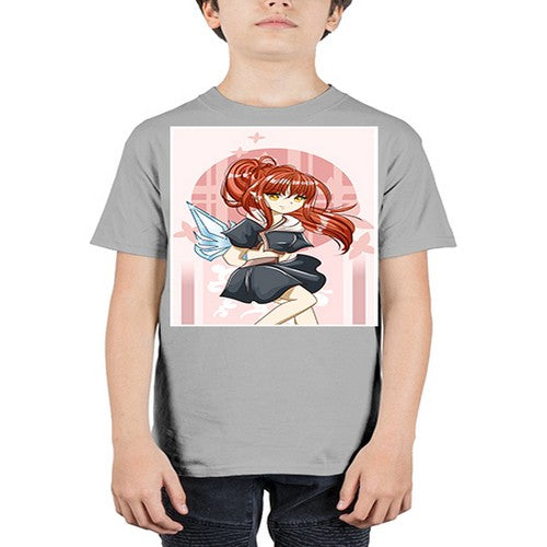 Cute and beautiful girl red long hair with sword cartoon 157# - anime - Youth Tee Unisex