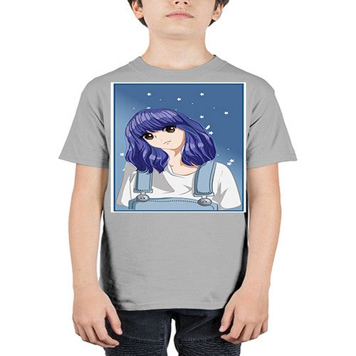 Cute and beautiful girl short purple hair 144# - anime - Youth Tee Unisex