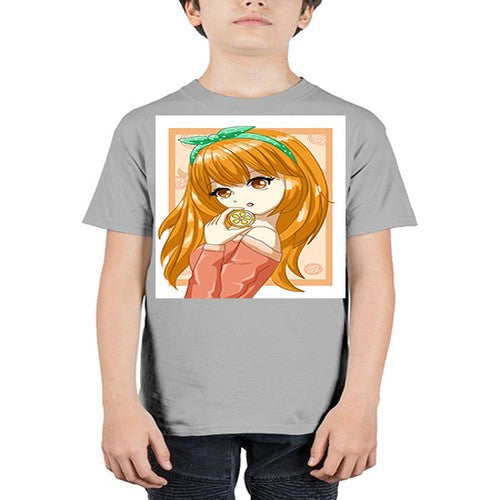 Cute and beautiful girl with orange in the summer 174# - anime - Youth Tee Unisex