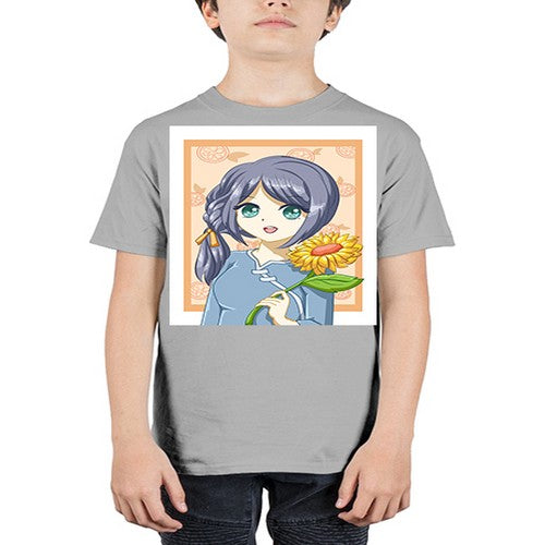 Cute and beautiful girl with sunflower in the summer 165# - anime - Youth Tee Unisex