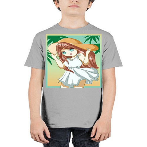 Cute and beautiful girl with white dress in beach at summer 162# - anime - Youth Tee Unisex