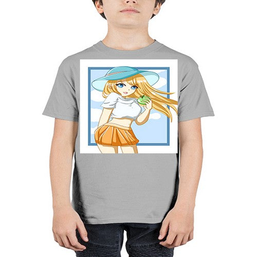 Cute and beautiful girl yellow hair with apple in the summer 158# - anime - Youth Tee Unisex
