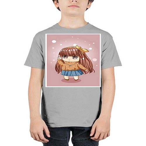 Cute and beautiful little girl long brown hair 149# - anime - Youth Tee Unisex