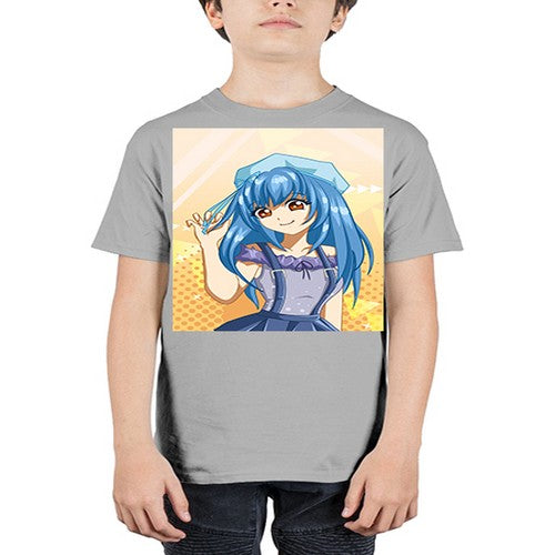 Cute and funny girl with blue hair in purple dress 83# - anime - Youth Tee Unisex