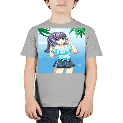 Cute and happy girl with blue shirt in summer 125# - anime - Youth Tee Unisex