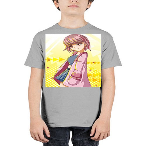Cute and happy girl with pink coat 111# - anime - Youth Tee Unisex