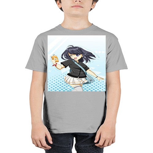 Cute and happy student girl with banana milk 4# - anime - Youth Tee Unisex