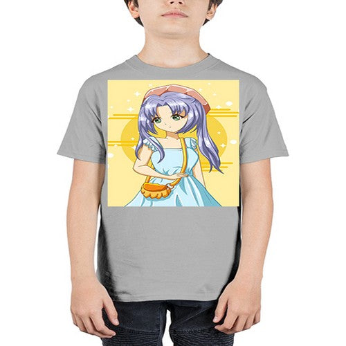 Cute and soft girl blue hair with blue dress in summer holiday 60# - anime - Youth Tee Unisex